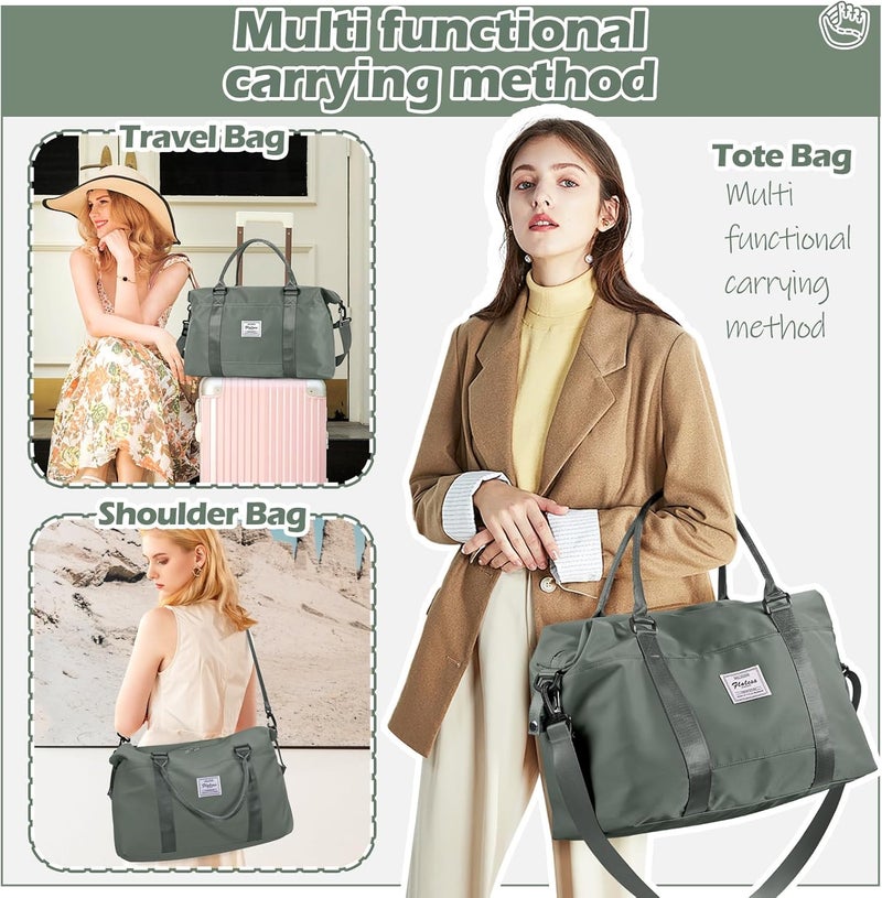SEAFEW Small Gym Duffel Bag, Travel Weekender Bags for Women, Overnight Gym Carry On Tote Bag with Wet Pocket, Hospital Mom Bag for Labor and Delivery - Green - Image 2